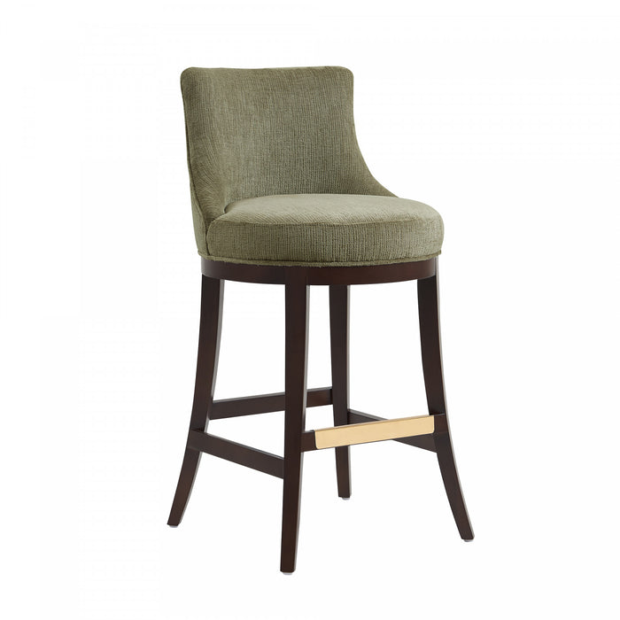 Lucia Modern Chenille Wood Upholstered Barstool in Leaf Green - Set of 3