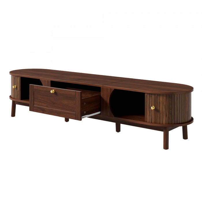 Oakmere 67 Inch Modern TV Stand with Drawer and Sliding Doors, Walnut