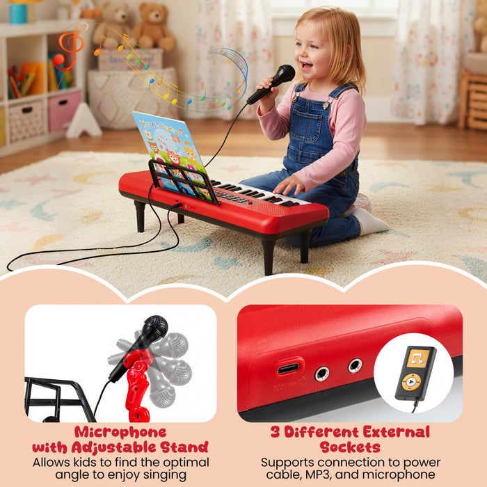 Costway 37 Keys Kids Piano Keyboard Portable Musical Toy with Microphone & Music Stand Red