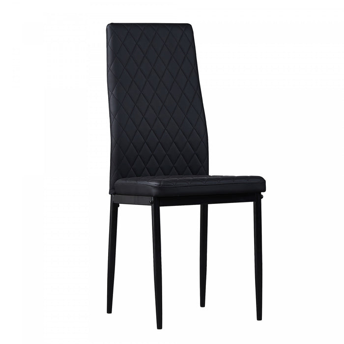 Ava Modern Diamond Grid Pattern Dining Chair Set (6-Pack) with Fireproof Leather and Metal Frame,Black