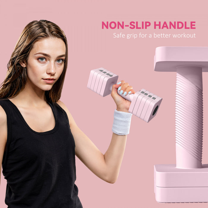 Soozier 2/4/7/9/11 lb Adjustable Dumbbell Set of 2, 5-in-1 Free Weights Dumbbells Set with Non-Slip Handle, for Men and Women Home Gym Workout, Pink