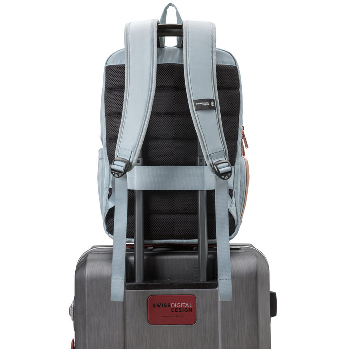 Swissdigital Design SSD Finder Smart Backpack - KATY ROSE Model Rucksack with Integrated Charging Port - Teal Blue