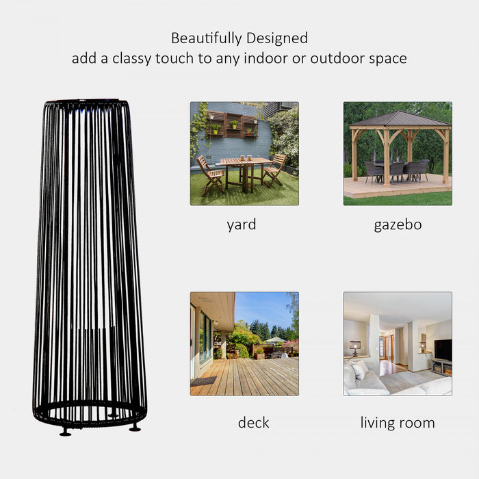 Outsunny Wicker Solar Floor Lamp, 24\" Solar Powered Outdoor Lamp with Auto On/Off LED Lights, IP44 Waterproof, Decorative Outdoor Lantern for Patio, Porch, Pathway, Black