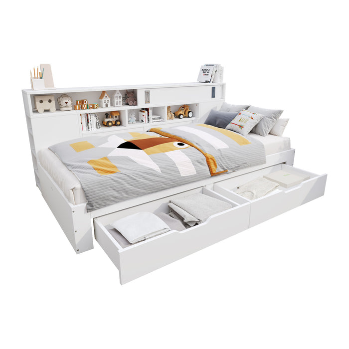 Liam Daybed with Storage Drawers and Built-in Shelves,Full Size,White