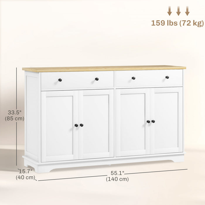 HOMCOM Sideboard Cabinet with Storage Drawers Adjustable Shelves White