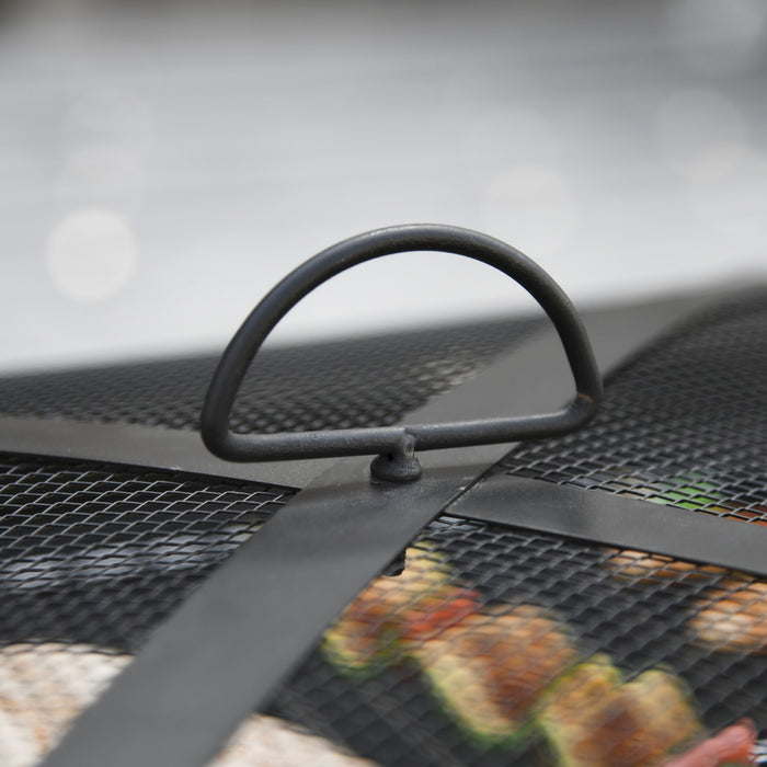 Outsunny 30\" Outdoor Steel Square Firepit Square Stove With Spark Screen Cover, Log Grate, Poker, Grill Net For Patio