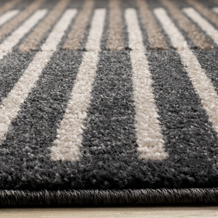 Maverick Beige Brown Black Striped Design Rug, 5'3\" x 7'7\" Indoor Area Rug