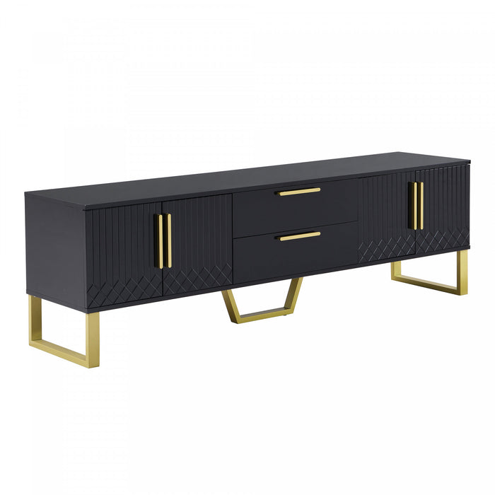 Steven 66.9\" Floor-standing Design TV Cabinet with and Gold Handles&Legs,Black Tv Stand