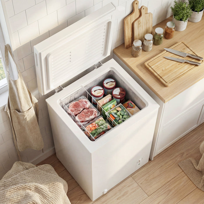 HOMCOM Mini Freezer, 3.5 Cu.Ft Compact Chest Freezer, White