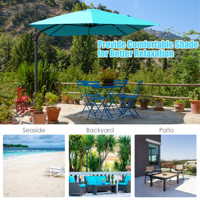 Costway 10'x13' Patio Offset Cantilever Umbrella Aluminum 360° Rotation Tilt Turquoise