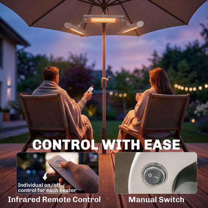 Outsunny Electric Patio Parasol Umbrella Heater, with 3 Heating Panels and Ultra-low Glare, Aluminum Alloy Outdoor Infrared Space Heater with Remote for Pergola, Gazabo, Silver