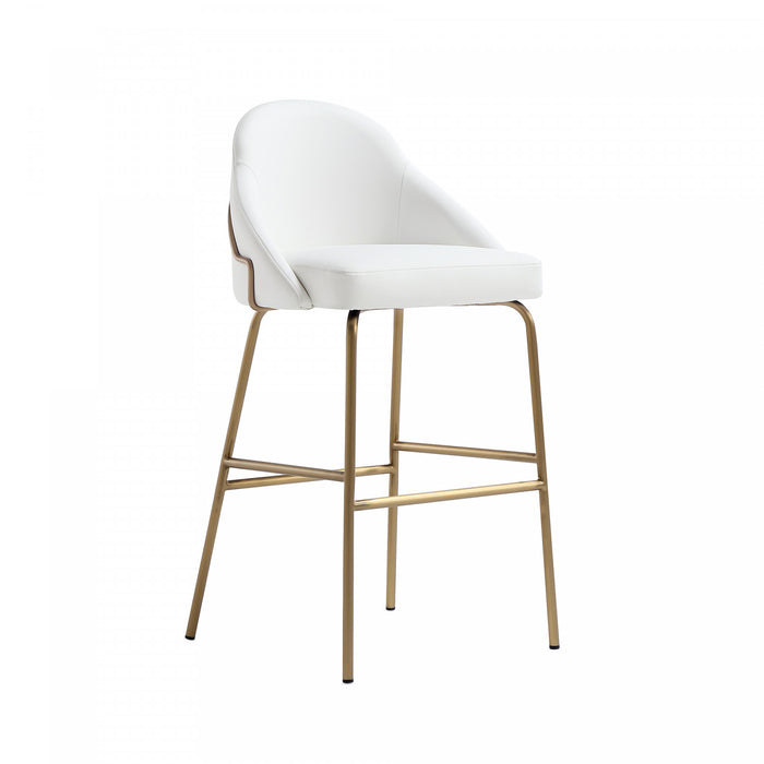 Gracie Modern Metal Upholstered Barstool in White and Gold - Set of 2