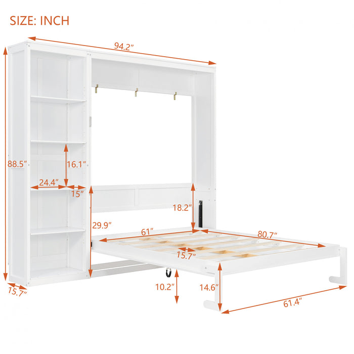 Jessie Space-Saving Multi-Functional Wall Bed with Shelves,Queen Size,White Queen Bed