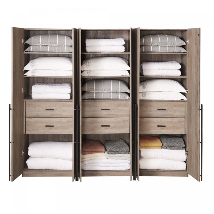 Lee Modern 32\" Wardrobe Closet in Rustic Gray - Set of 3 Armoire