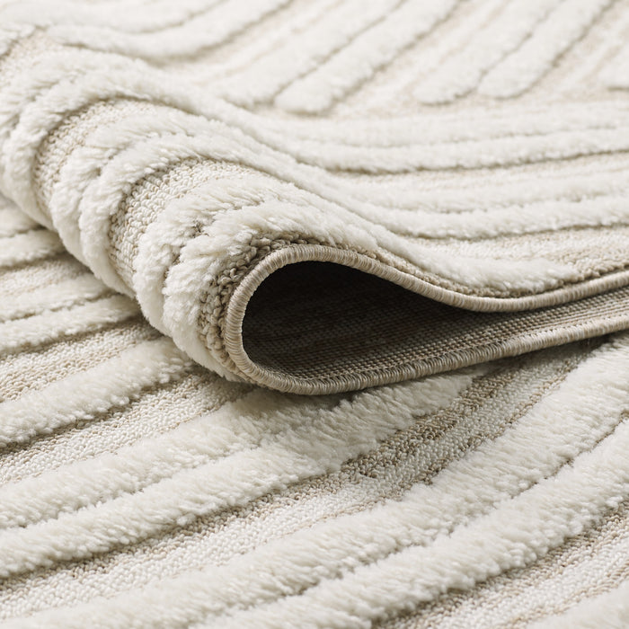 Quinto Brushed Beige Waves Shag Area Rug - 5'7\" x 7'3\"