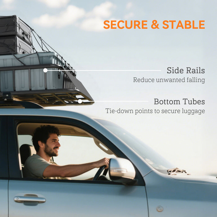HOMCOM Universal Roof Rack Basket Tray, 200lbs Steel Roof Rack Cargo Carrier with Wind Fairing, Side Rails for SUVs, Pickups, Sedans, Off-Road Vehicles, 43.5\" x 39.2\" x 7.3\", Black