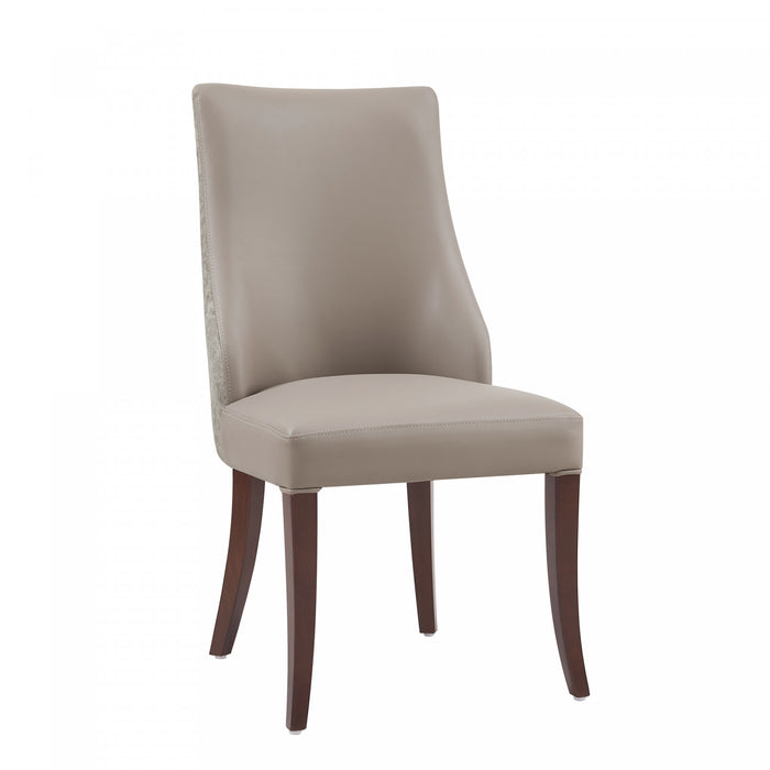 Connie Modern Vegan Leather and Velvet Wood Dining Chair in Taupe - Set of 4
