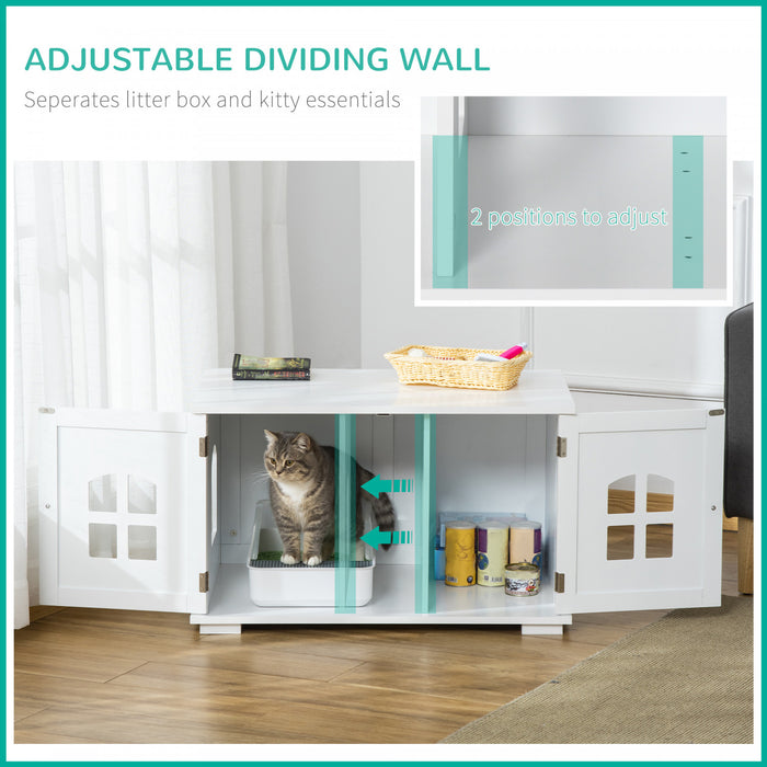 Pawhut Cat Litter Box Enclosure Hidden Cat Furniture Cabinet Indoor Cat Washroom Double-door Nightstand End Table With Cat Hole Window White