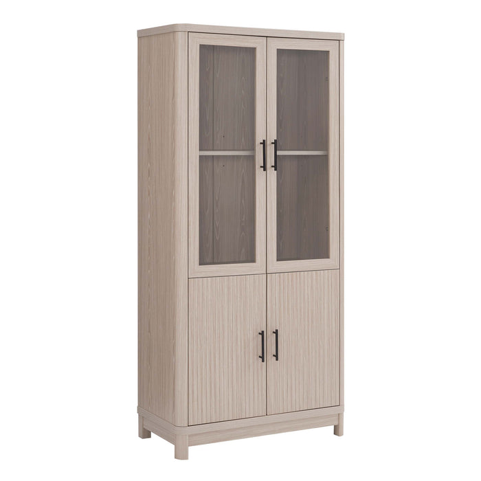 Jodie Mid-Century Modern 31\" Bookcase Cabinet in Whitewashed Oak (6-Shelf) - Set of 3