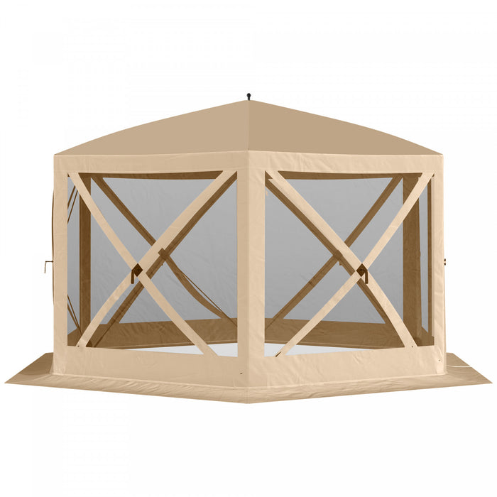Outsunny 12' X 12' Hexagon Automatic Pop Up Screen Tents Camping Shelter Picnic Canopy Outdoor Sun Shade W/ Mesh Sidewalls And Carry Bag Beige