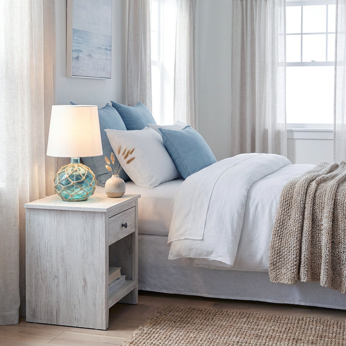 Marelle Netted Jute & Glass Table Lamp, Teal, 14.75\"H