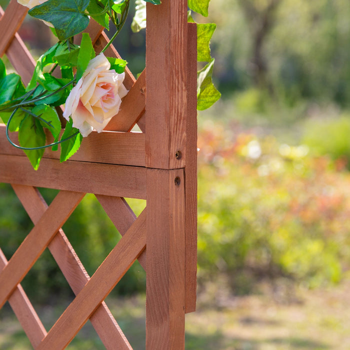 Outsunny 2.4 X 1 X 4.9 Ft Garden Wooden Pine Trough Planter With Topped Trellis Climbing Plants Flower Raised Bed, Orange