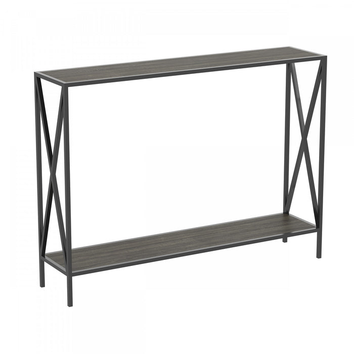 40” Console Table With 1 Shelf - Dark Grey Wood Black Metal Base