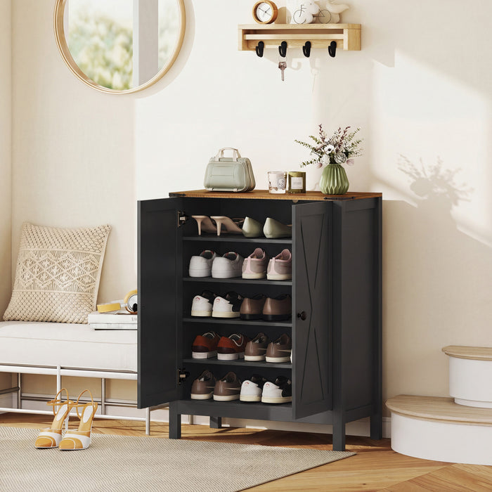 HOMCOM Shoe Cabinet with Barn Doors, Farmhouse Shoe Storage Cabinet, Black