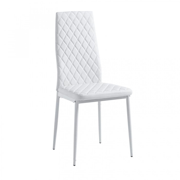 Ava Modern Diamond Grid Pattern Dining Chair Set (4-Pack) with Fireproof Leather and Metal Frame,White