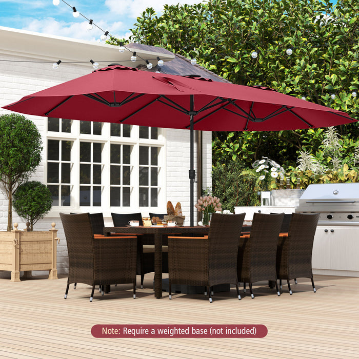 Costway 15.5 FT Extra-Large Patio Umbrella with LED Solar Lights & 12 Heavy-Duty Ribs Red
