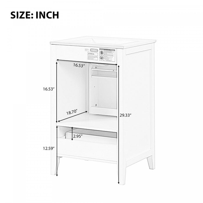 Puret 20 Inch Single Sink Bathroom Vanity with Door Shelf and Pull-Out Drawer, White