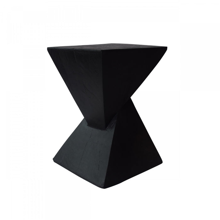 Zane 18\" MGO Geometric Twisted Accent Table, Unique Wood Grain Indoor Side Table, Black