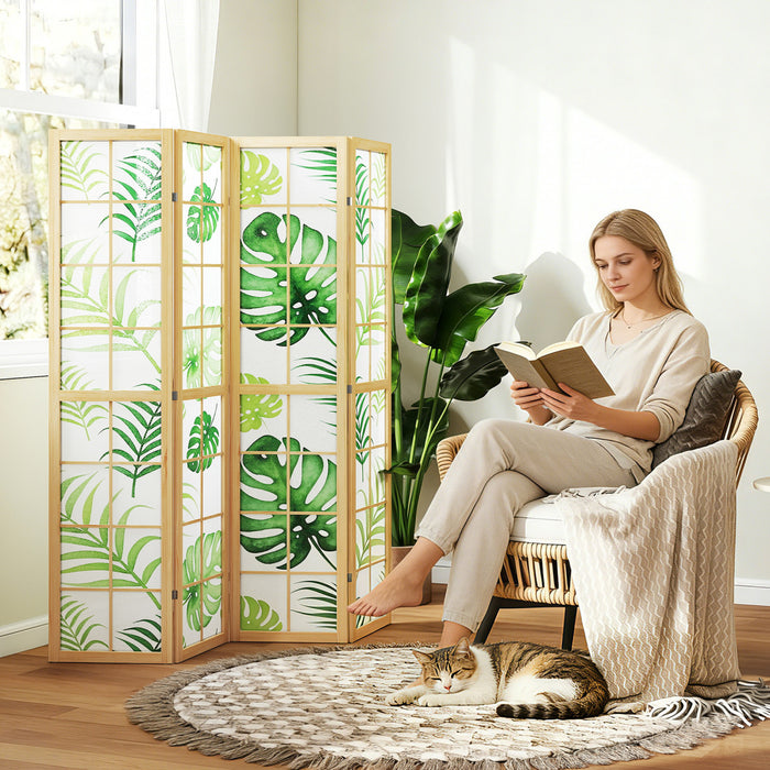 HOMCOM 4 Panel Folding Privacy Screen, Boho Room Divider for Living Room