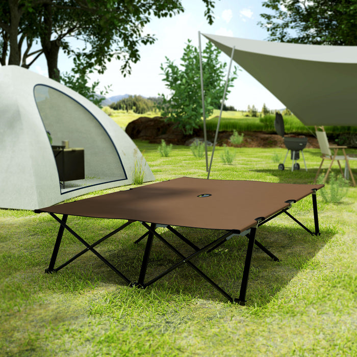 Outsunny 76\" Two Person Folding Camping Cot With Carrying Bag, Khaki