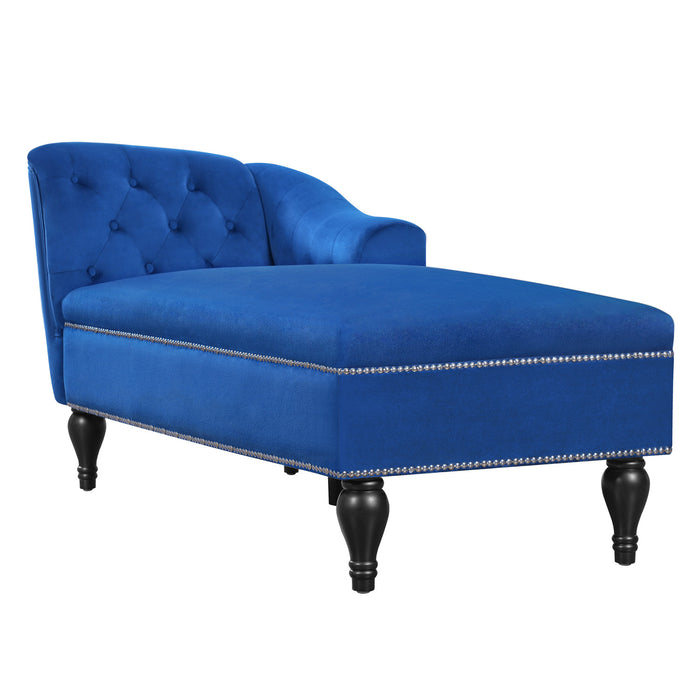 Serena Velvet Chaise Lounge with Button Tufting and Nailhead Trim, Blue