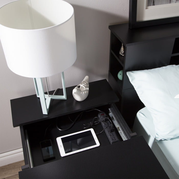 Vito Nightstand With Charging Station And Drawers - Pure Black 