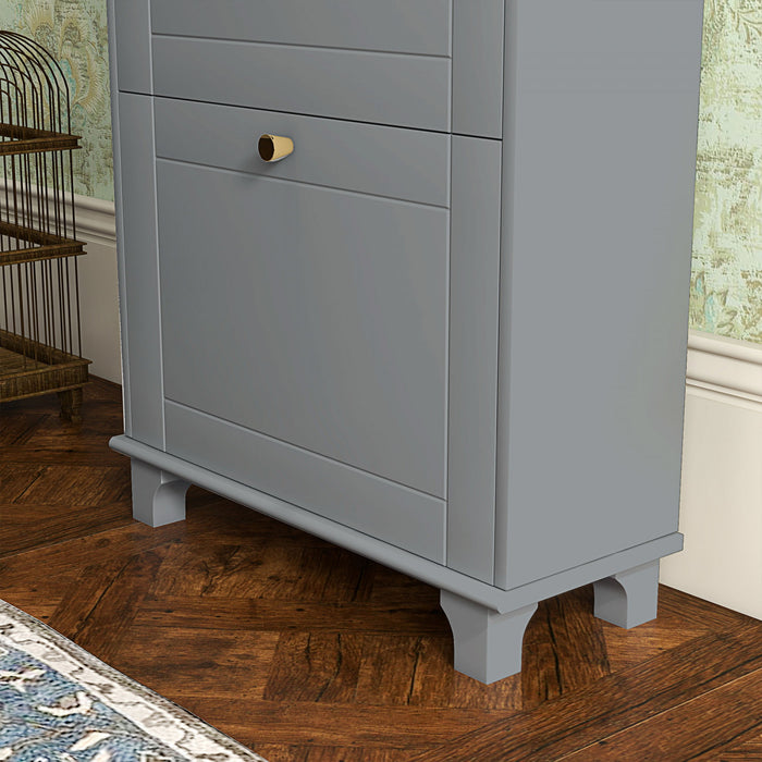 HOMCOM Narrow Shoe Cabinet w/ 2 Flip Drawers, Shoe Storage Cabinet, Grey