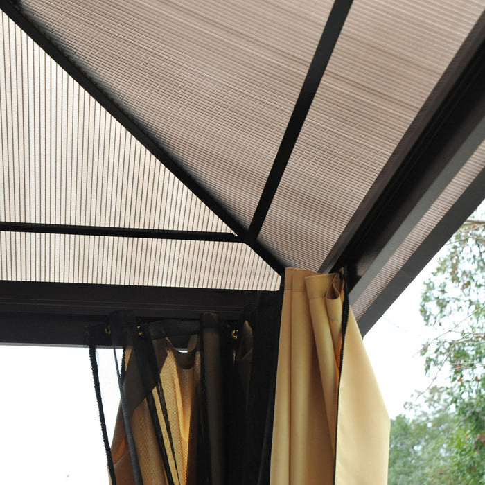 Outsunny 12' X 14' Hardtop Gazebo, Outdoor Gazebo Canopy Sun Shelter Waterproof With Aluminum Frame, Polycarbonate Panels Rooftop, Sidewalls, And Mosquito Netting