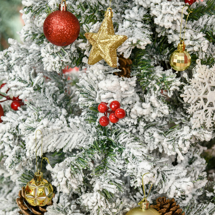 Homcom 6ft Snow Artificial Christmas Tree With Pine Cone, Red Berry