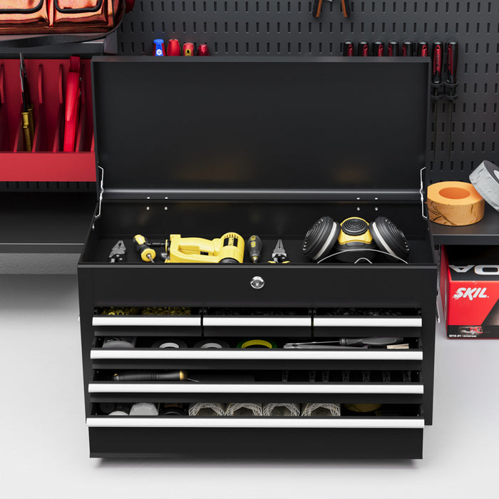 Homcom 6 Drawer 24\" Metal Tool Box With Top Case, Ball Bearing Slides
