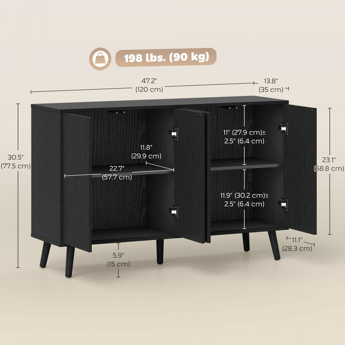 HOMCOM Sideboard, Fluted Buffet Cabinet with Adjustable Shelves, Black