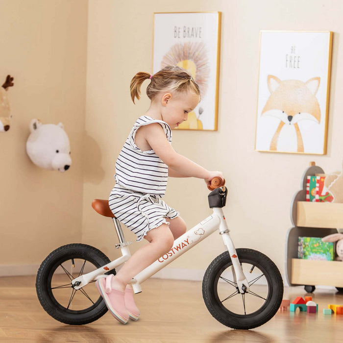 Costway 12 Inch Toddler Balance Bike No Pedal Training Bicycle With Inflatable Rubber Tires White