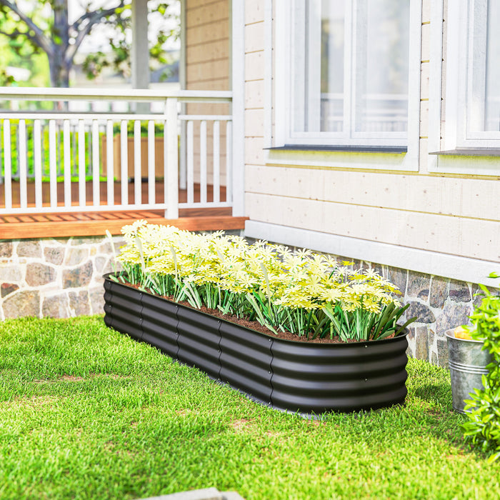 Outsunny Galvanized Raised Garden Bed Planter Box, 7.9x2x1ft, Dark Grey