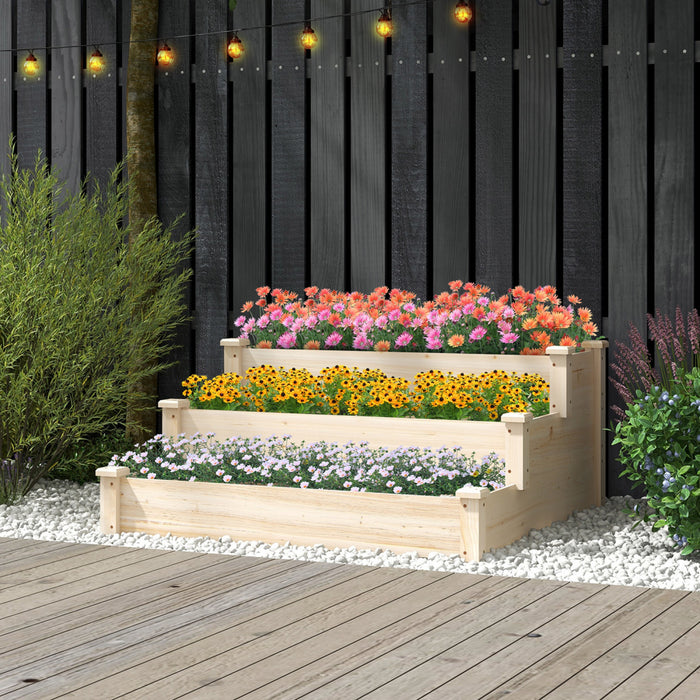 Costway 3-tier Wooden Raised Garden Bed With Open-ended Base Growing Planter For Backyard