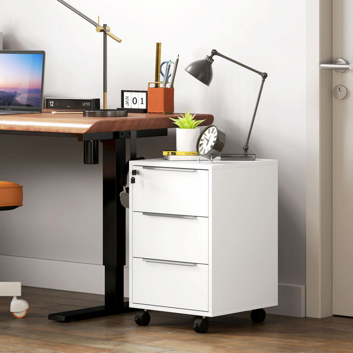 HOMCOM Vertical Filing Cabinet with Lock, 3-Drawer File Cabinet, White
