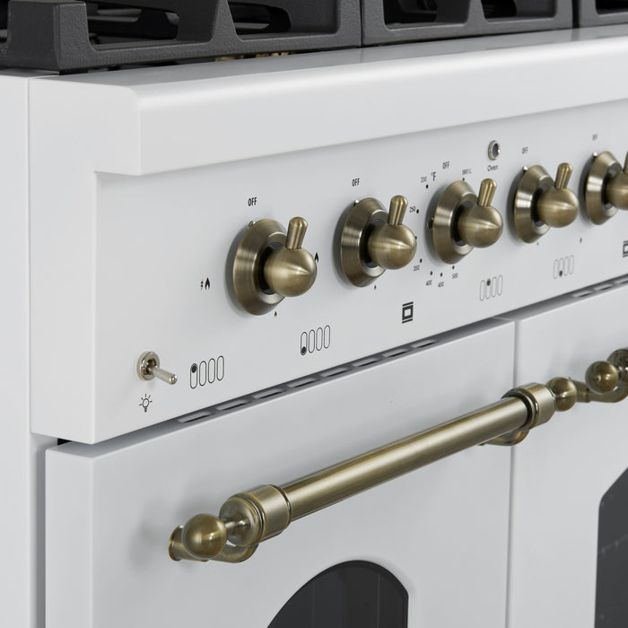 Forno Antico 48\" Dual Fuel Gas Range, White, 5.5 cu.ft. Double Ovens - FFSGS6113-48WHT