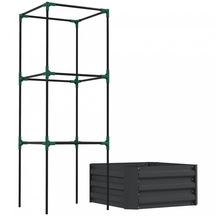 Outsunny Galvanized Raised Garden Bed With 3-tier Trellis Tomato Cage Grey