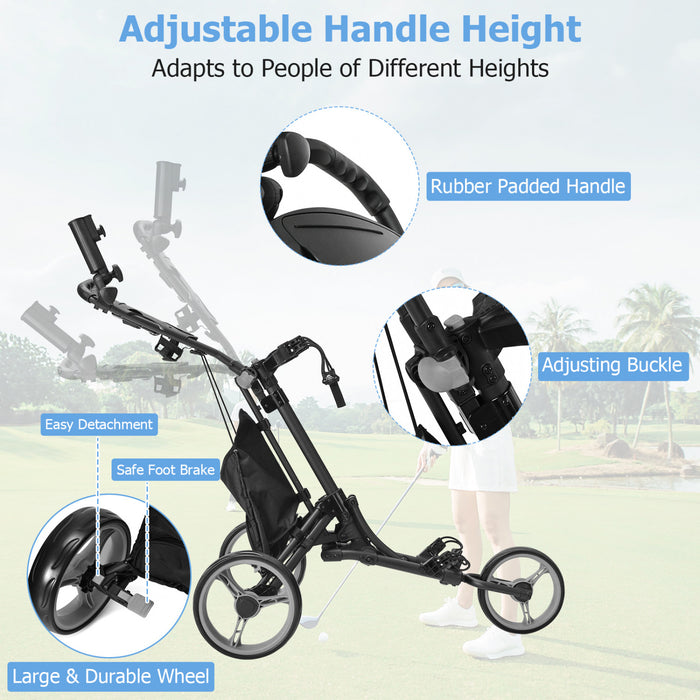 Goplus Folding 3 Wheels Golf Push Cart W/bag Scoreboard Adjustable Handle Grey