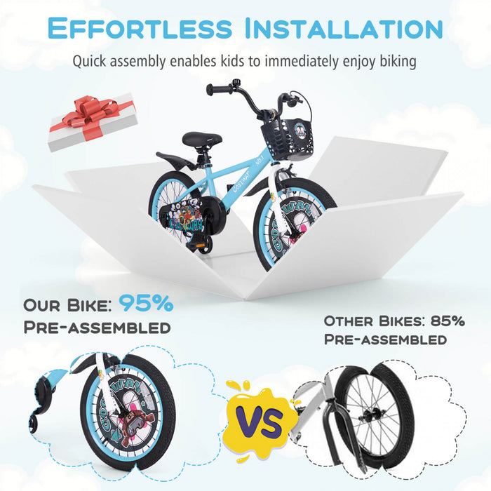 Costway 18\" Kid's Bike For 4-8 With Height-adjustable Handlebar & Saddle Handbrake Blue