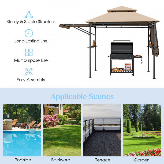 13.5' X 4' Patio Bbq Grill Gazebo Side Awnings Shelves 2-tier Canopy Outdoor